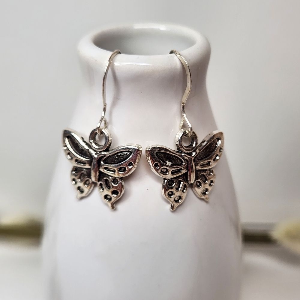 Butterfly Charm Earrings on Sterling Silver French Earwires